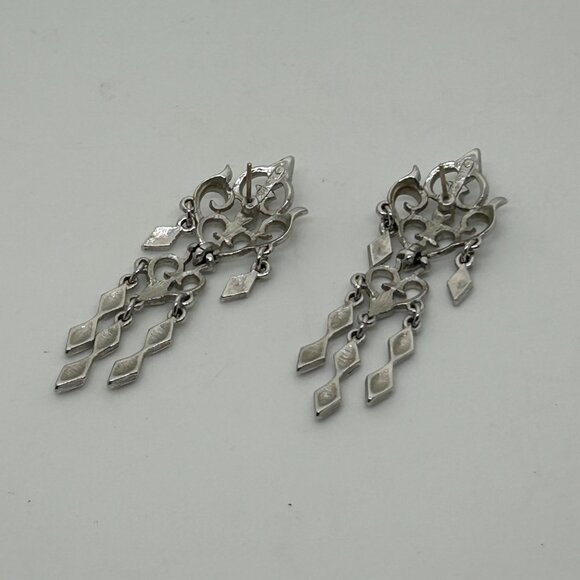 Monet Silver-Tone Chandelier Dangle Earrings With Ornate Design & Cascading Char - Picture 12 of 16